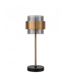 Sianna 18cm Table Lamp with Round Shade Smoke Glass Brass Gold Metal LED E27-1