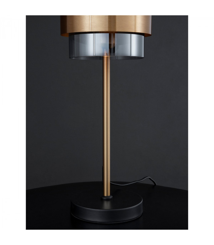 Sianna 18cm Table Lamp with Round Shade Smoke Glass Brass Gold Metal LED E27-4