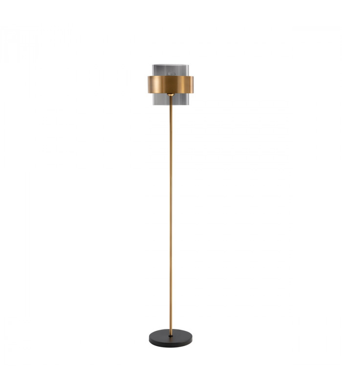 Sianna 25cm Floor Lamp with Shade Smoke Glass Brass Gold Metal LED E27-1