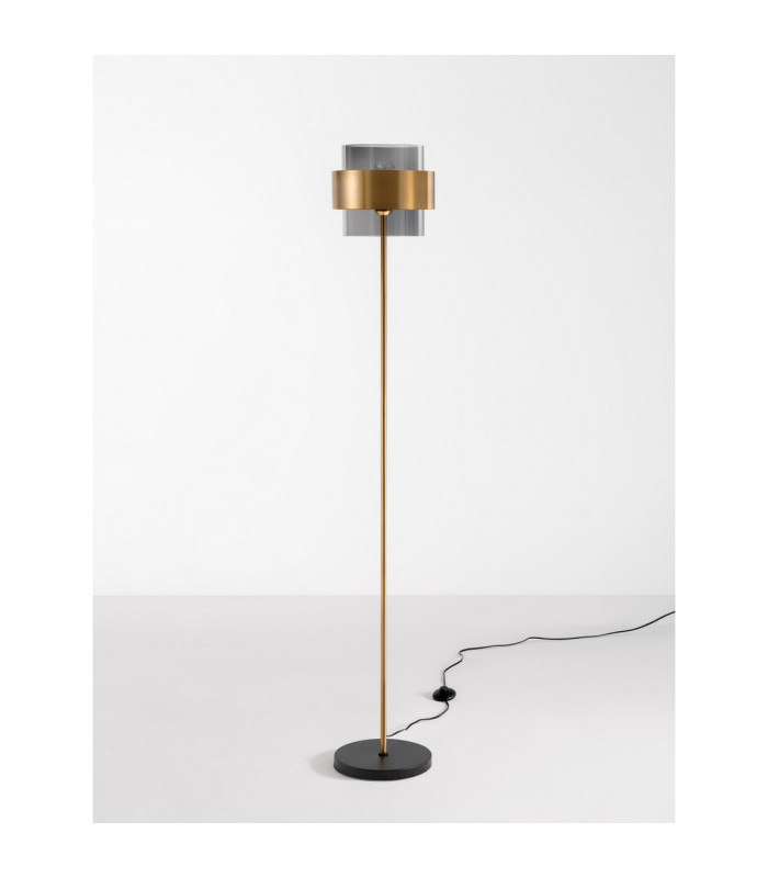 Sianna 25cm Floor Lamp with Shade Smoke Glass Brass Gold Metal LED E27-3
