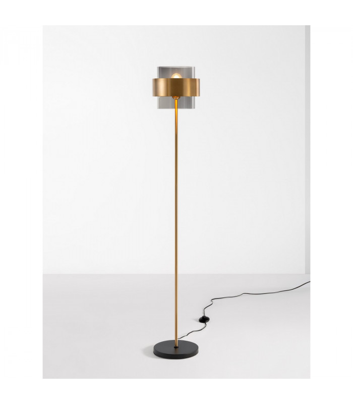 Sianna 25cm Floor Lamp with Shade Smoke Glass Brass Gold Metal LED E27-4