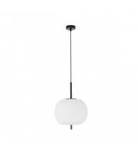 Lato 30cm Globe Pendant Ceiling Light Black Metal Opal Glass LED E27-1