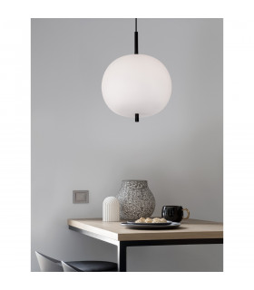 Lato 30cm Globe Pendant Ceiling Light Black Metal Opal Glass LED E27-2