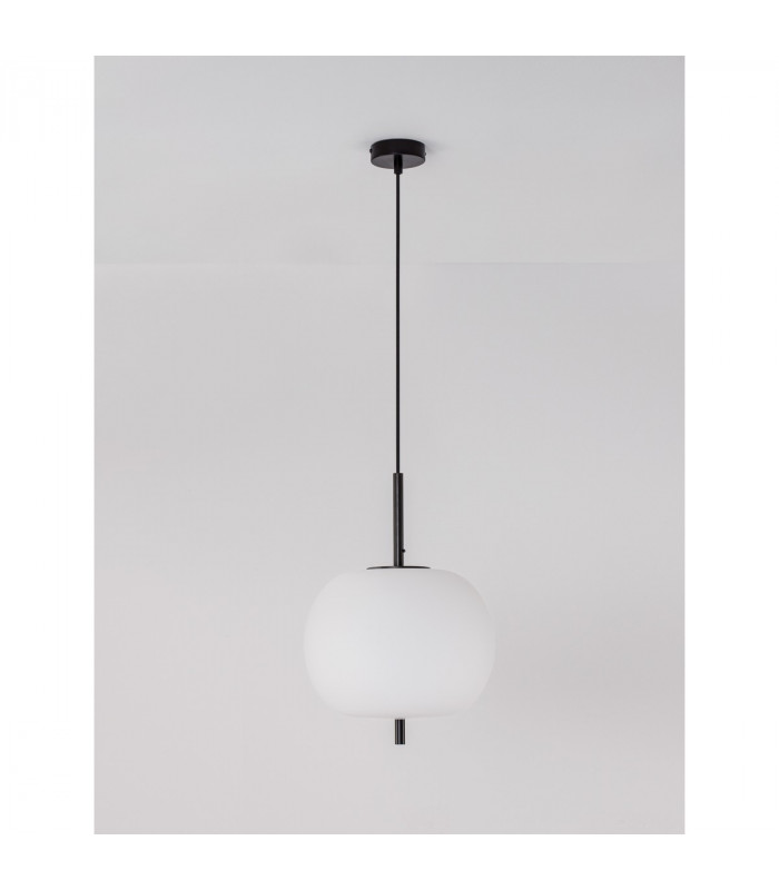 Lato 30cm Globe Pendant Ceiling Light Black Metal Opal Glass LED E27-3