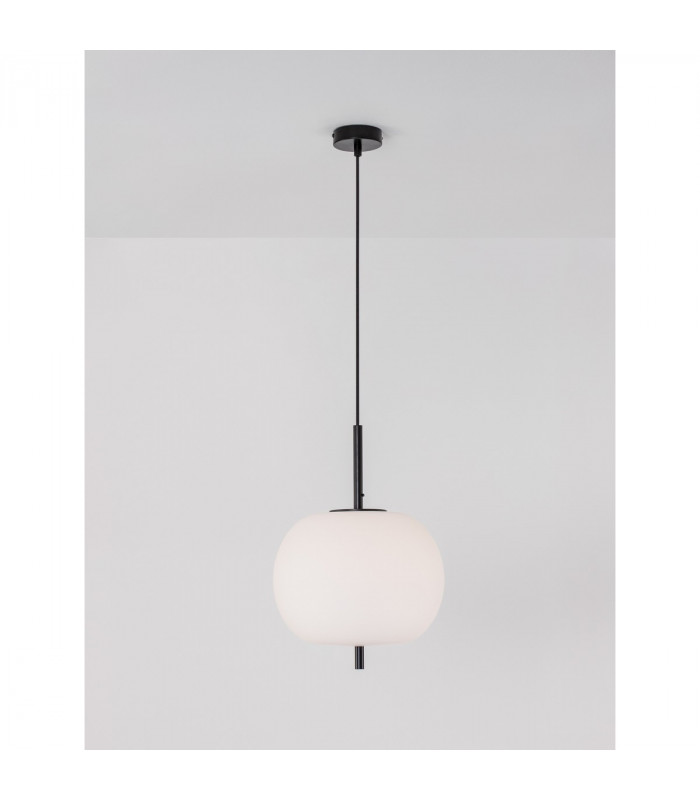 Lato 30cm Globe Pendant Ceiling Light Black Metal Opal Glass LED E27-4