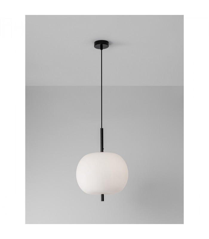 Lato 30cm Globe Pendant Ceiling Light Black Metal Opal Glass LED E27-5