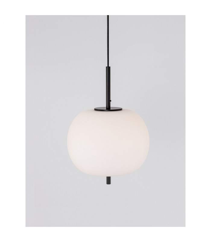 Lato 30cm Globe Pendant Ceiling Light Black Metal Opal Glass LED E27-6