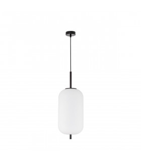 Lato 22cm Globe Pendant Ceiling Light Black Metal Opal Glass LED E27-1
