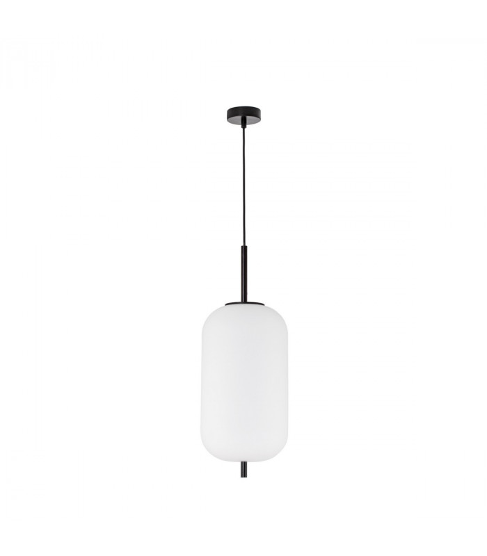 Lato 22cm Globe Pendant Ceiling Light Black Metal Opal Glass LED E27-1