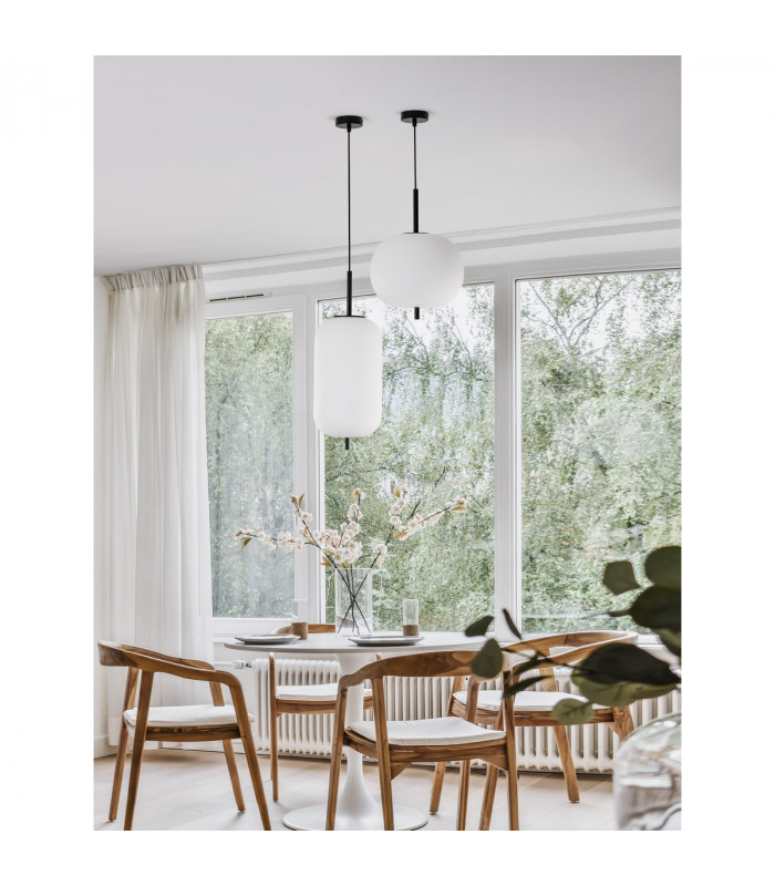 Lato 22cm Globe Pendant Ceiling Light Black Metal Opal Glass LED E27-2