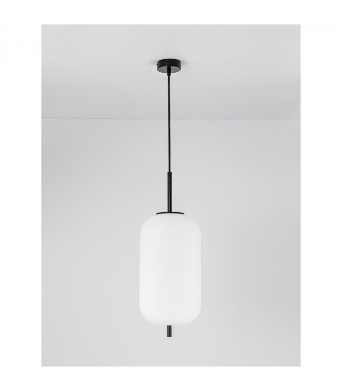 Lato 22cm Globe Pendant Ceiling Light Black Metal Opal Glass LED E27-3