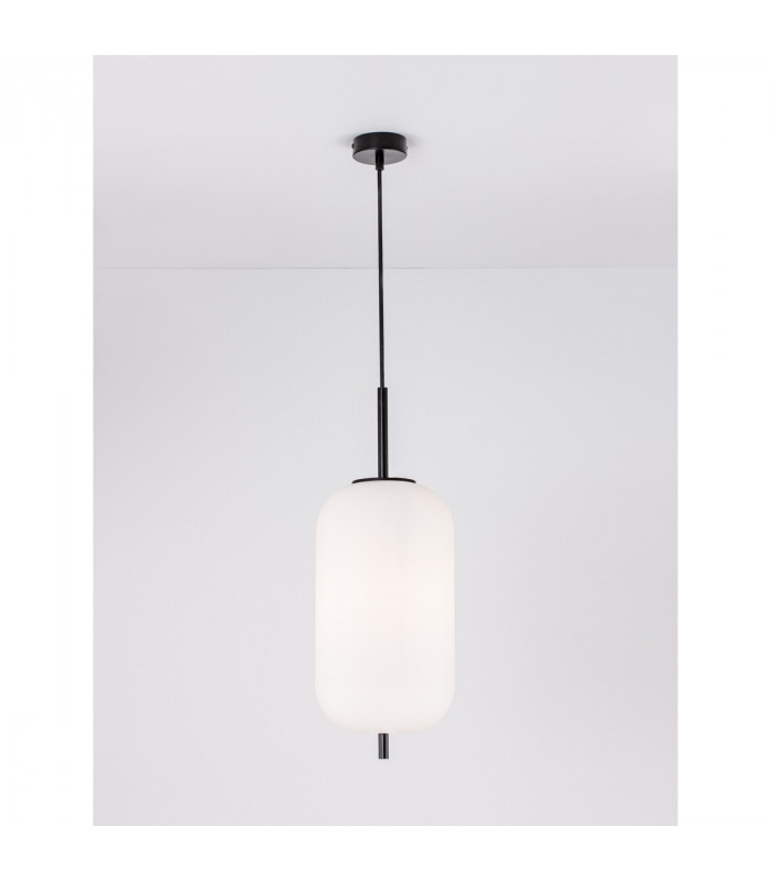 Lato 22cm Globe Pendant Ceiling Light Black Metal Opal Glass LED E27-4