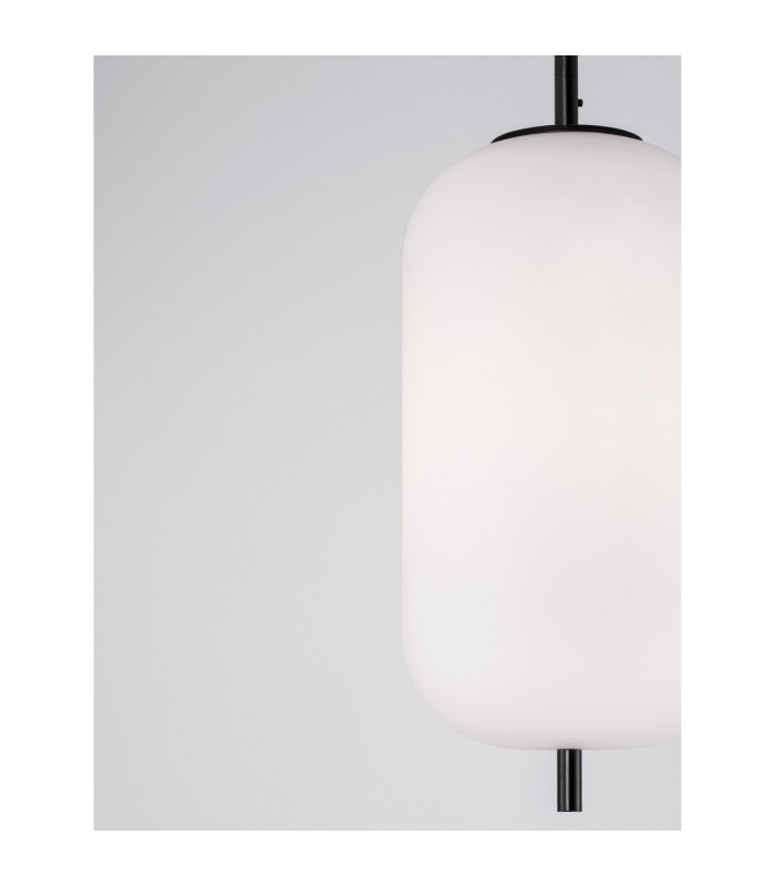 Lato 22cm Globe Pendant Ceiling Light Black Metal Opal Glass LED E27-5