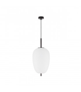 Lato 27cm Globe Pendant Ceiling Light Black Metal Opal Glass LED E27-1