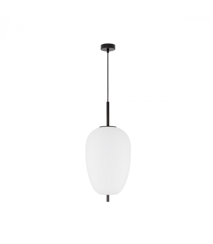 Lato 27cm Globe Pendant Ceiling Light Black Metal Opal Glass LED E27-1