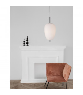 Lato 27cm Globe Pendant Ceiling Light Black Metal Opal Glass LED E27-2
