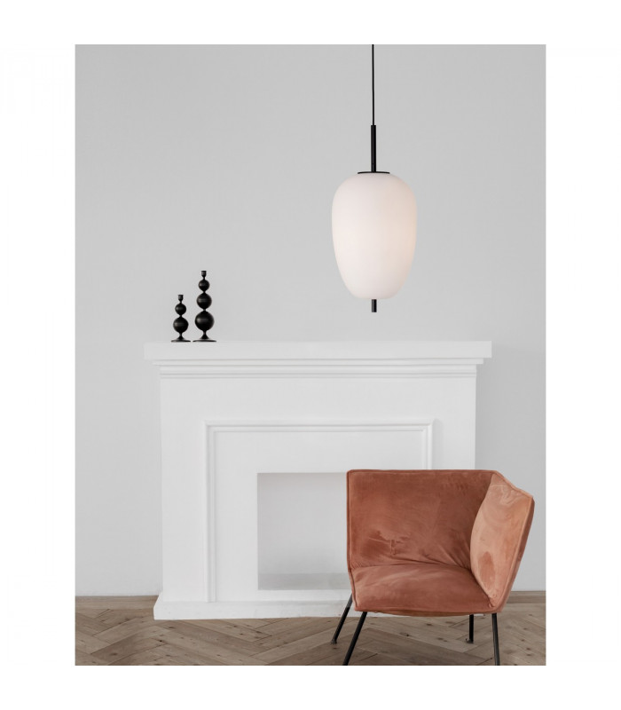 Lato 27cm Globe Pendant Ceiling Light Black Metal Opal Glass LED E27-2