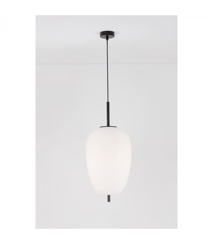 Lato 27cm Globe Pendant Ceiling Light Black Metal Opal Glass LED E27-3