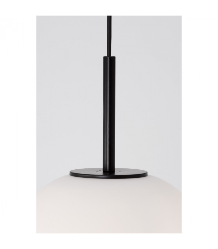 Lato 27cm Globe Pendant Ceiling Light Black Metal Opal Glass LED E27-7