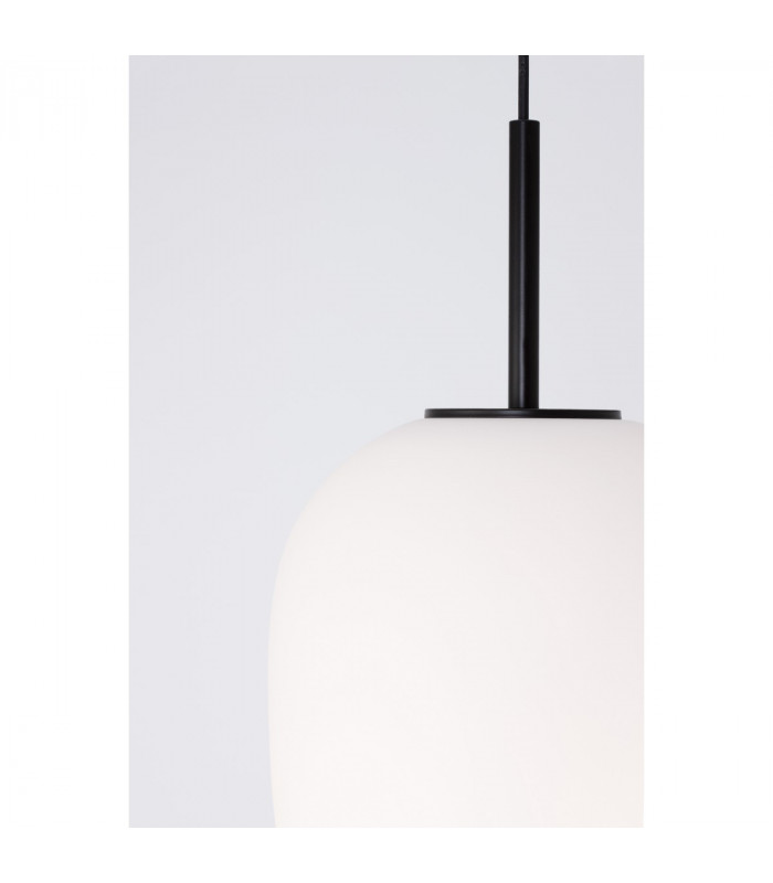 Lato 27cm Globe Pendant Ceiling Light Black Metal Opal Glass LED E27-8