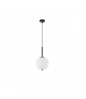 Lato 18.5cm Globe Pendant Ceiling Light Black Metal Opal Glass LED E14-1