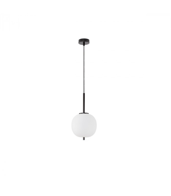 Lato 18.5cm Globe Pendant Ceiling Light Black Metal Opal Glass LED E14-1