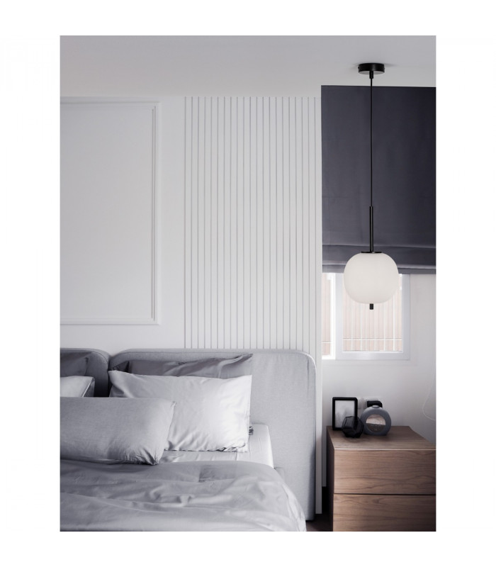Lato 18.5cm Globe Pendant Ceiling Light Black Metal Opal Glass LED E14-2