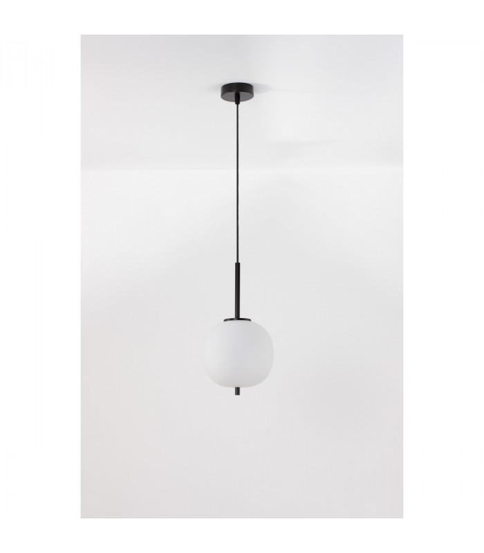 Lato 18.5cm Globe Pendant Ceiling Light Black Metal Opal Glass LED E14-3