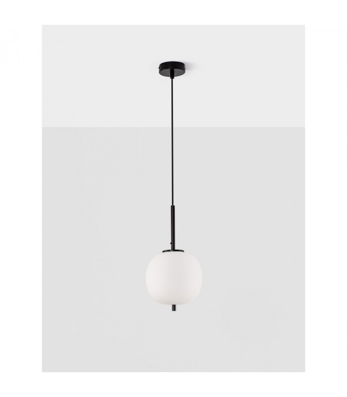 Lato 18.5cm Globe Pendant Ceiling Light Black Metal Opal Glass LED E14-4