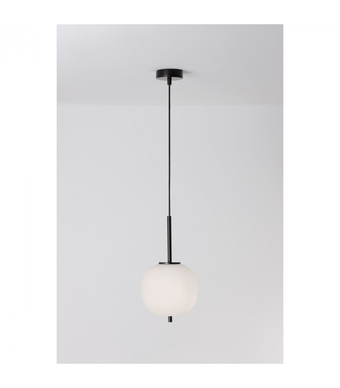 Lato 18.5cm Globe Pendant Ceiling Light Black Metal Opal Glass LED E14-5