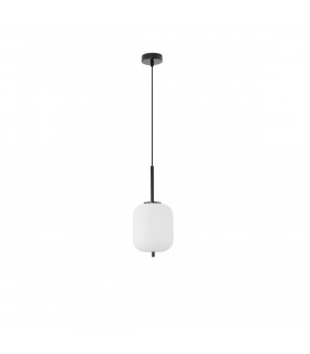 Lato 16.5cm Globe Pendant Ceiling Light Black Metal Opal Glass LED E14-1
