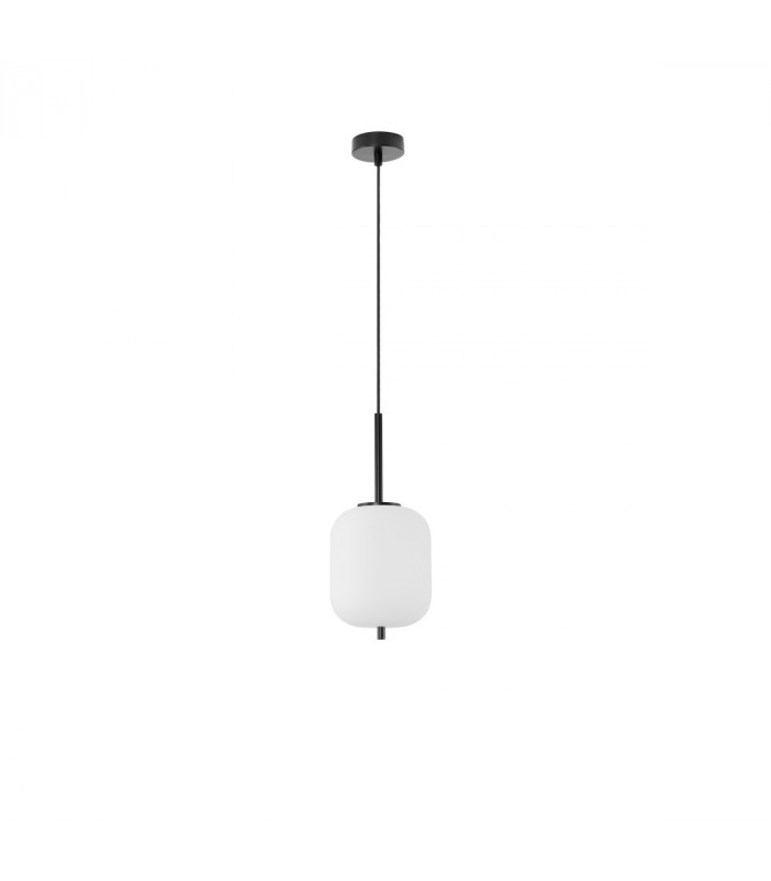Lato 16.5cm Globe Pendant Ceiling Light Black Metal Opal Glass LED E14-1