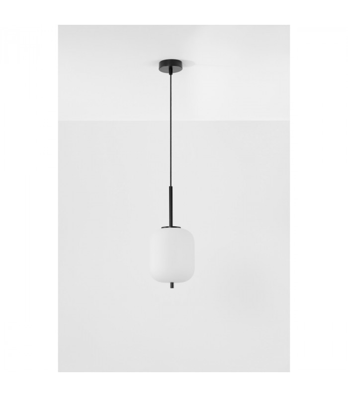 Lato 16.5cm Globe Pendant Ceiling Light Black Metal Opal Glass LED E14-2