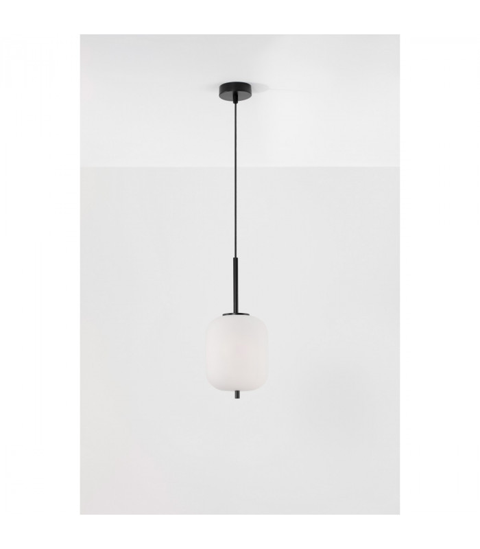 Lato 16.5cm Globe Pendant Ceiling Light Black Metal Opal Glass LED E14-3