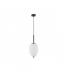 Lato 15.8cm Globe Pendant Ceiling Light Black Metal Opal Glass LED E14-1