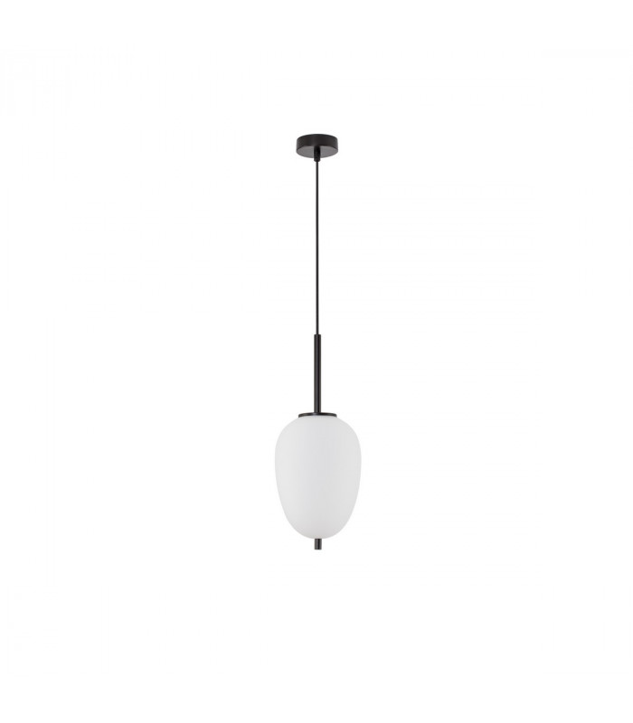 Lato 15.8cm Globe Pendant Ceiling Light Black Metal Opal Glass LED E14-1