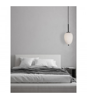 Lato 15.8cm Globe Pendant Ceiling Light Black Metal Opal Glass LED E14-2