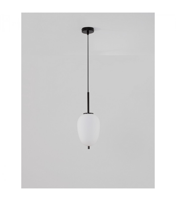 Lato 15.8cm Globe Pendant Ceiling Light Black Metal Opal Glass LED E14-3