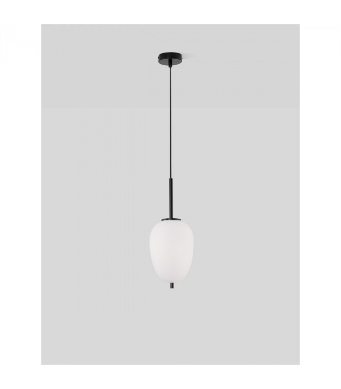 Lato 15.8cm Globe Pendant Ceiling Light Black Metal Opal Glass LED E14-4