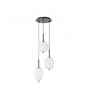 Lato 3 Light Cluster Pendant Ceiling Light Black Metal Opal Glass LED E14-1