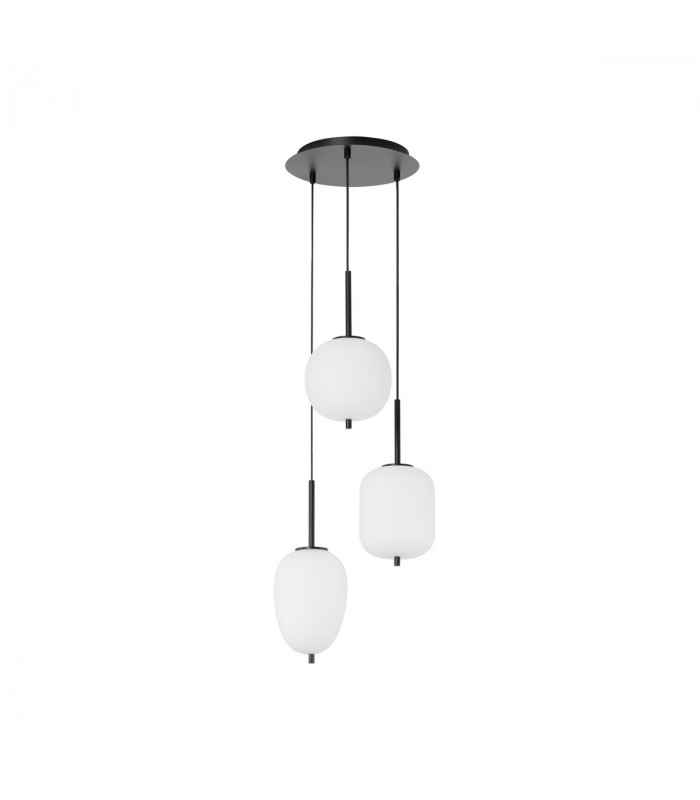 Lato 3 Light Cluster Pendant Ceiling Light Black Metal Opal Glass LED E14-1