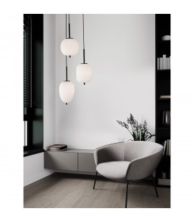 Lato 3 Light Cluster Pendant Ceiling Light Black Metal Opal Glass LED E14-2
