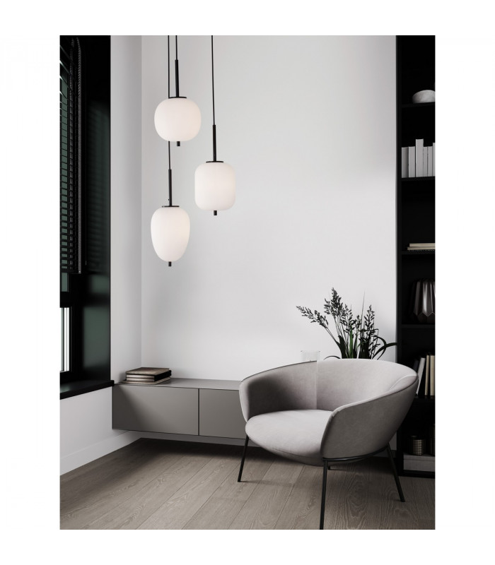 Lato 3 Light Cluster Pendant Ceiling Light Black Metal Opal Glass LED E14-2