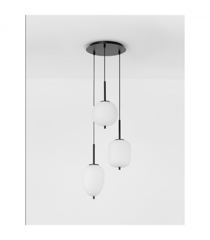 Lato 3 Light Cluster Pendant Ceiling Light Black Metal Opal Glass LED E14-3