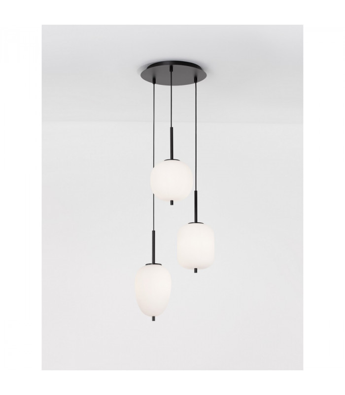 Lato 3 Light Cluster Pendant Ceiling Light Black Metal Opal Glass LED E14-4