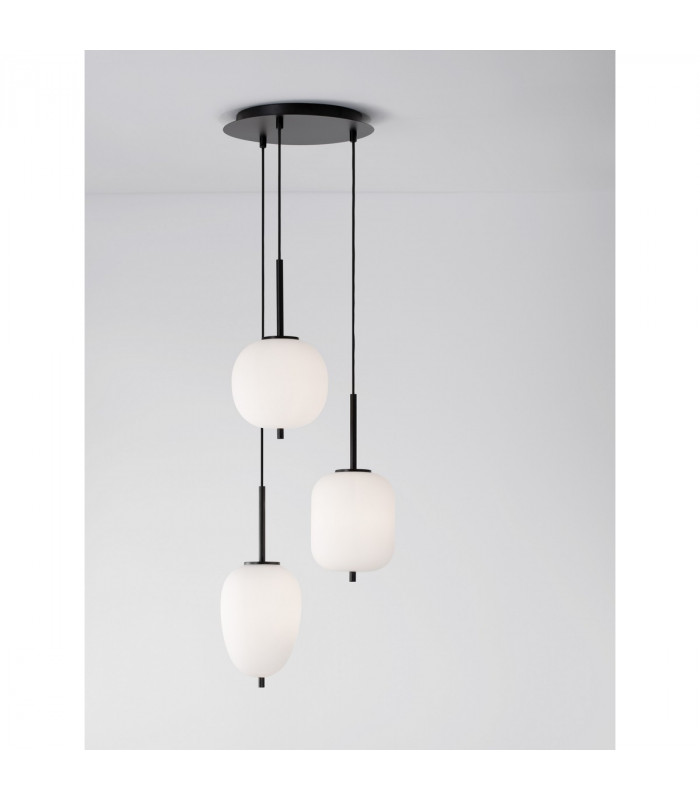Lato 3 Light Cluster Pendant Ceiling Light Black Metal Opal Glass LED E14-5