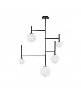 Licato 5 Light Globe Ceiling Light Opal Glass Sandy Black Aluminium LED G9-1