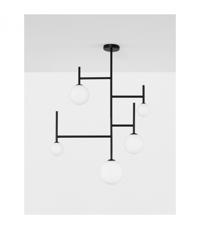 Licato 5 Light Globe Ceiling Light Opal Glass Sandy Black Aluminium LED G9-3