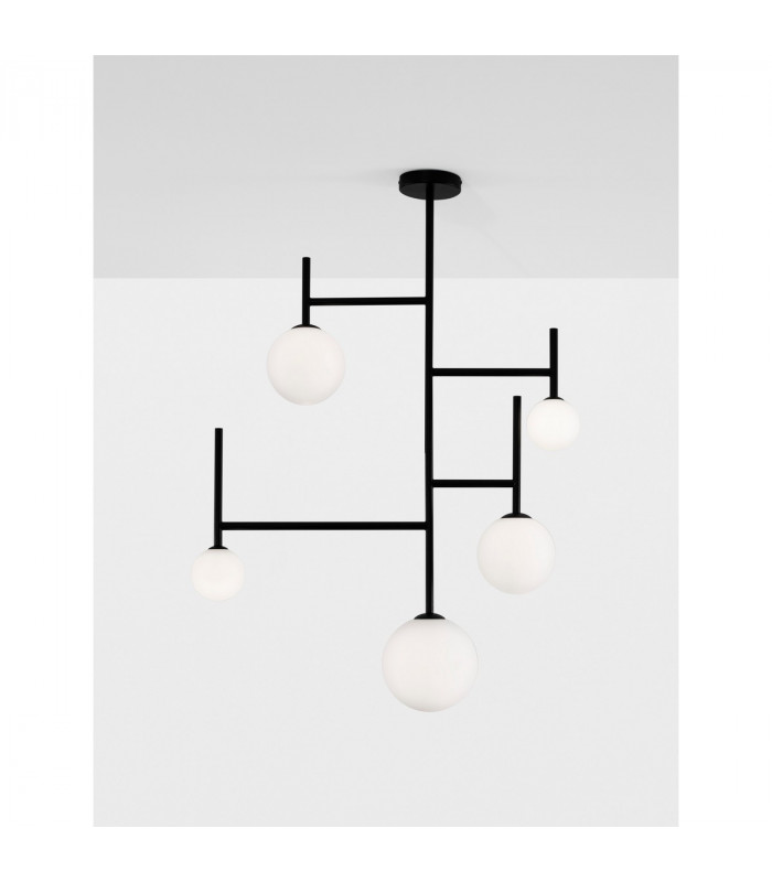 Licato 5 Light Globe Ceiling Light Opal Glass Sandy Black Aluminium LED G9-4