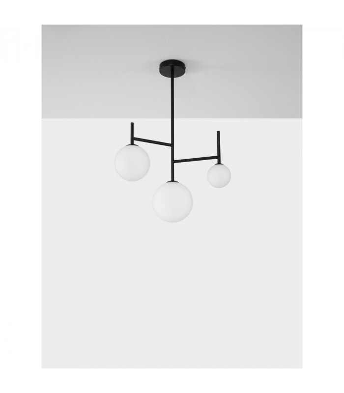 Licato 3 Light Globe Ceiling Light Opal Glass Sandy Black Aluminium LED G9-3